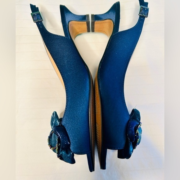 J. Renee Slingback Pump Navy Satin Leonelle Embellished Bow Peep Toe size 8M - Picture 7 of 16